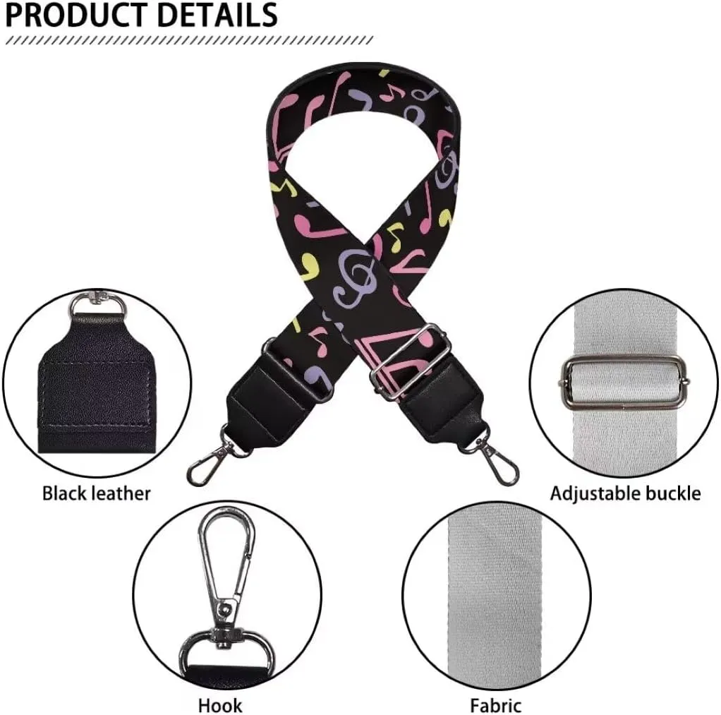 Coldinair Music Notes Wide Shoulder Strap Adjustable Replacement Belt Guitar Crossbody Bag Straps Handbag Strap Canvas Straps Luggage Strap