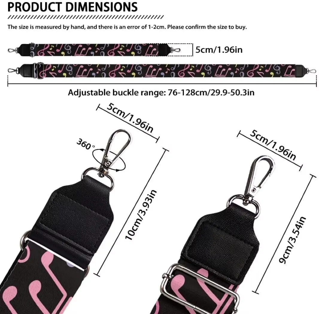 Coldinair Music Notes Wide Shoulder Strap Adjustable Replacement Belt Guitar Crossbody Bag Straps Handbag Strap Canvas Straps Luggage Strap