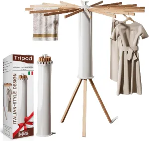 Collapsible Tripod Drying Rack – Foldable Laundry Stand, Indoor & Outdoor Holder for Clothing - Space Saving Hanger with 16 Poles and 315 inches Capacity, Octopus Style Clothes Pasta Bamboo Rack