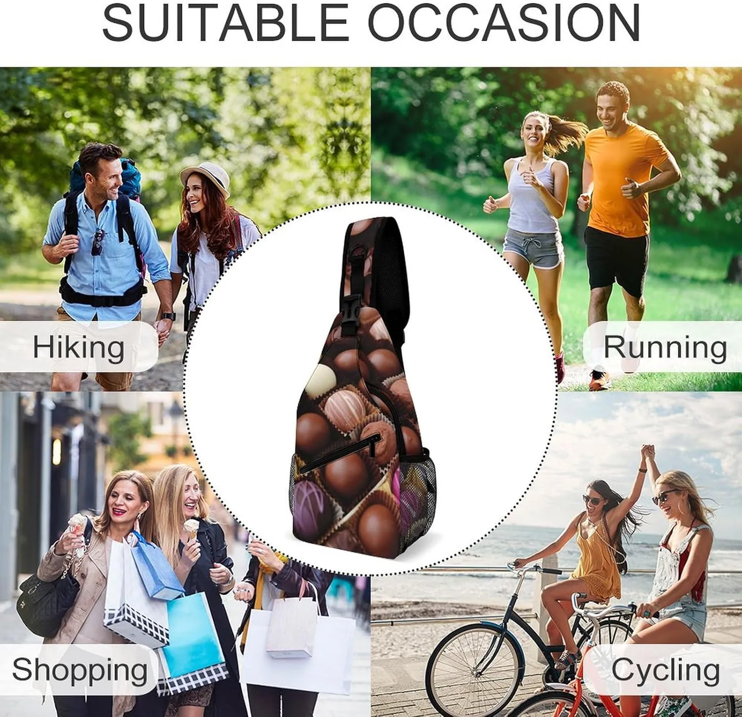 Color Chocolate Sling Bag Lightweight Crossbody Chest Pack Travel Shoulder Bag with Adjustable Strap