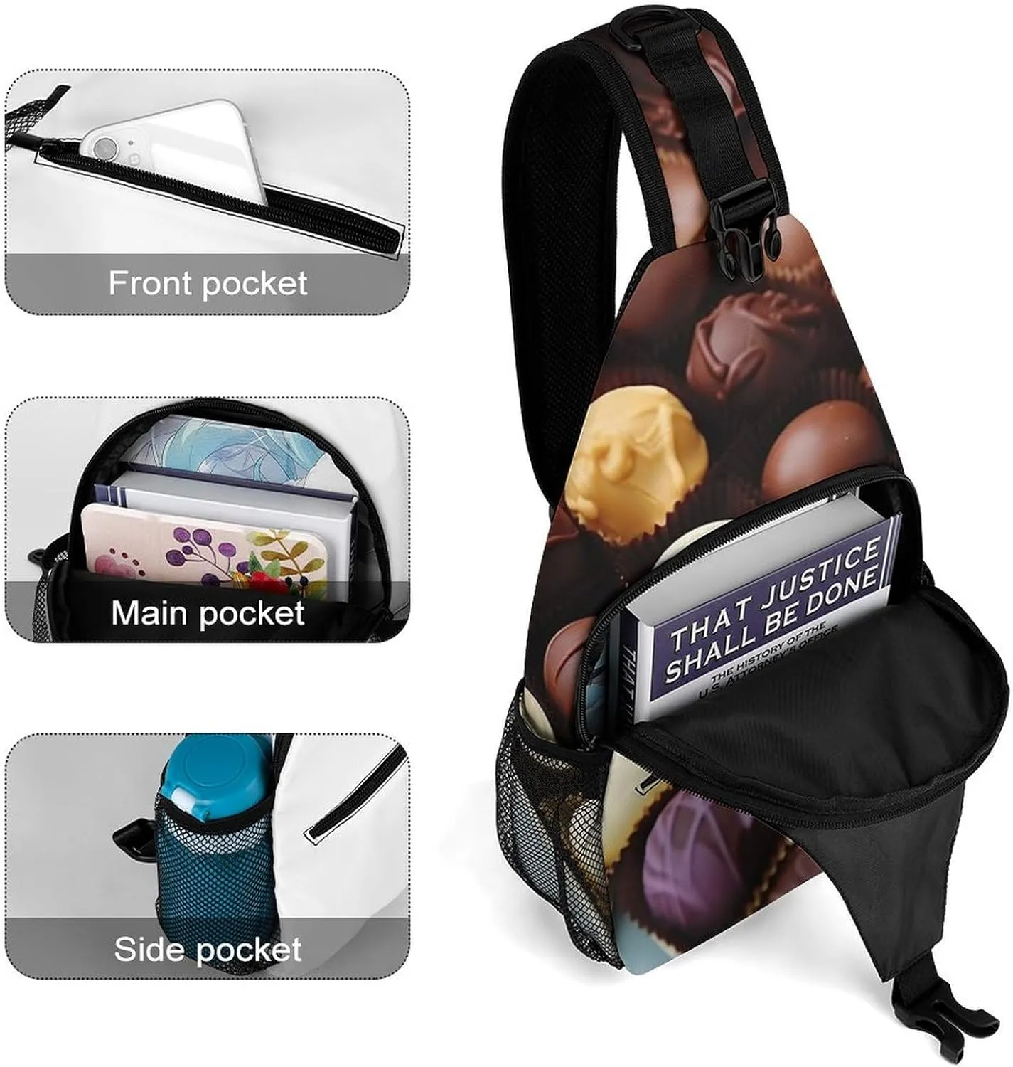 Color Chocolate Sling Bag Lightweight Crossbody Chest Pack Travel Shoulder Bag with Adjustable Strap