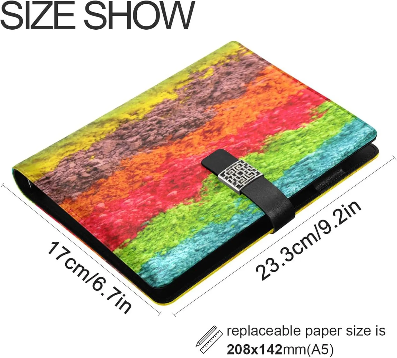 Colorful Chalk Scraps A5 Binder 6 Ring Refillable PU Leather Notebook Journal with Magnetic Buckle Closure Loose Leaf Travel Office Planner Budget Binder Notepad Portfolio, Funny