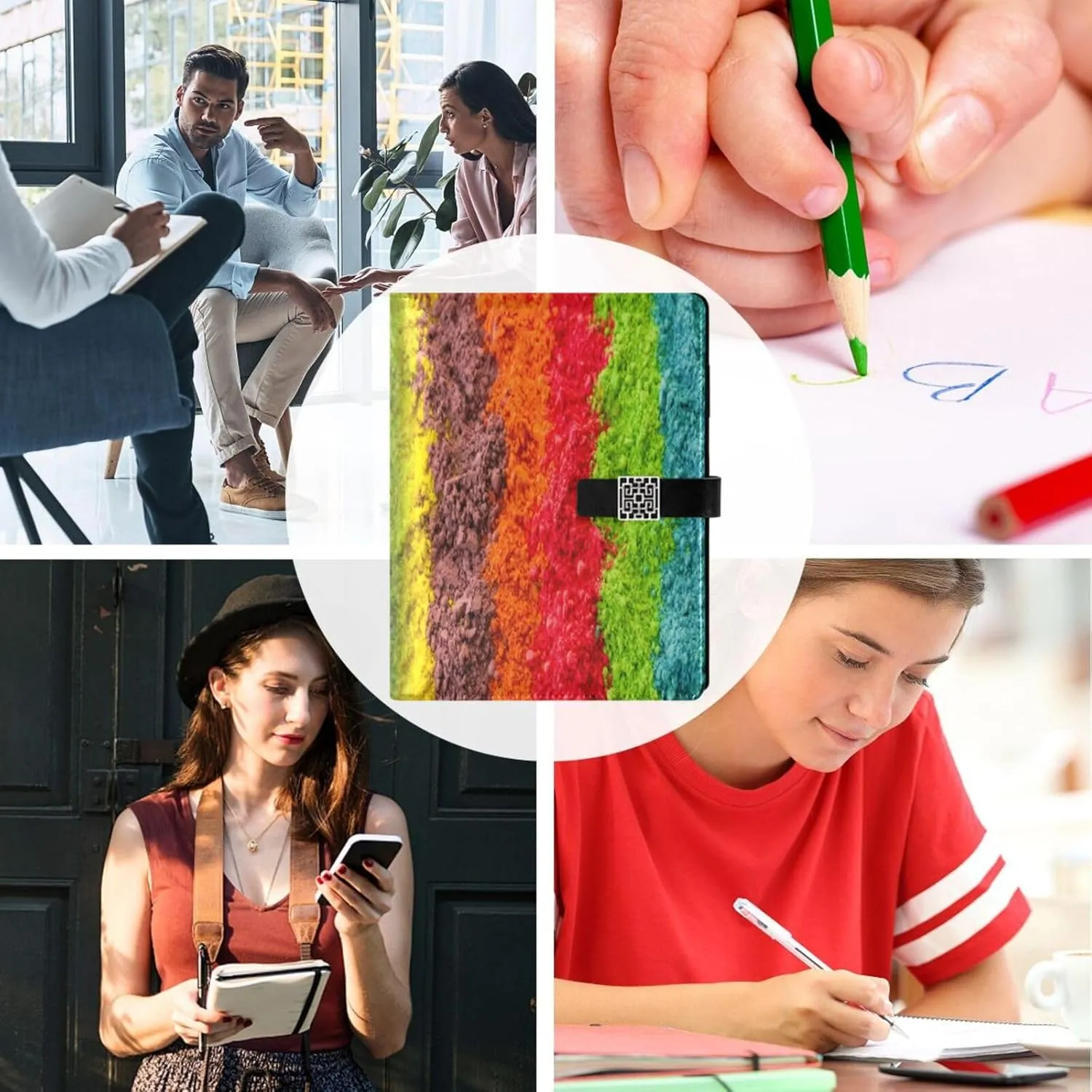 Colorful Chalk Scraps A5 Binder 6 Ring Refillable PU Leather Notebook Journal with Magnetic Buckle Closure Loose Leaf Travel Office Planner Budget Binder Notepad Portfolio, Funny