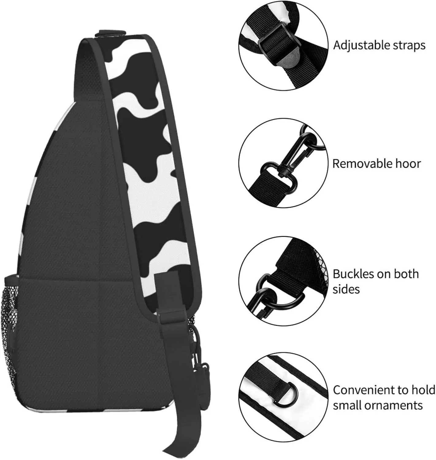 Colorful Cow Pattern Sling Bag Casual Chest Bags Adjustable Crossbody Bag Shoulder Backpack For Travel Hiking