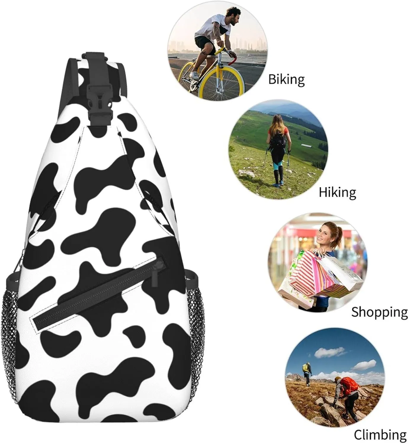 Colorful Cow Pattern Sling Bag Casual Chest Bags Adjustable Crossbody Bag Shoulder Backpack For Travel Hiking