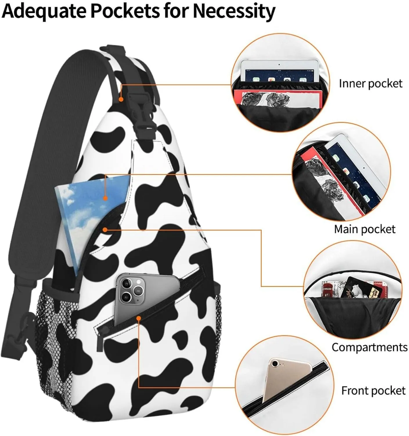 Colorful Cow Pattern Sling Bag Casual Chest Bags Adjustable Crossbody Bag Shoulder Backpack For Travel Hiking