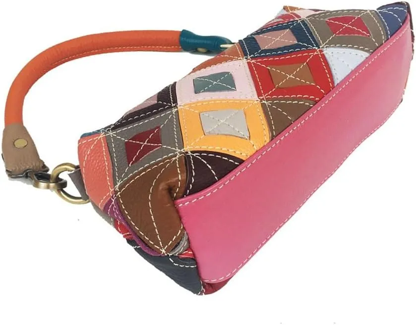 Colorful Diamond Lattice Colorblocking Cowhide Handbag Crossbody Women's Bag Under The Bowels of The Bag