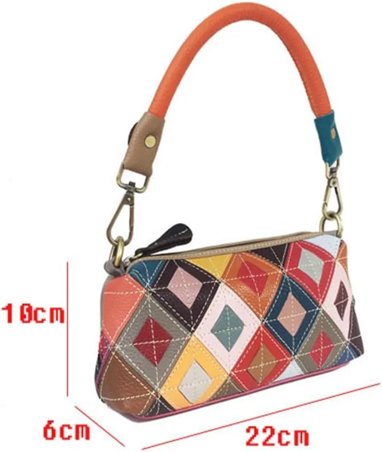 Colorful Diamond Lattice Colorblocking Cowhide Handbag Crossbody Women's Bag Under The Bowels of The Bag