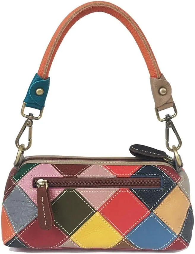 Colorful Diamond Lattice Colorblocking Cowhide Handbag Crossbody Women's Bag Under The Bowels of The Bag