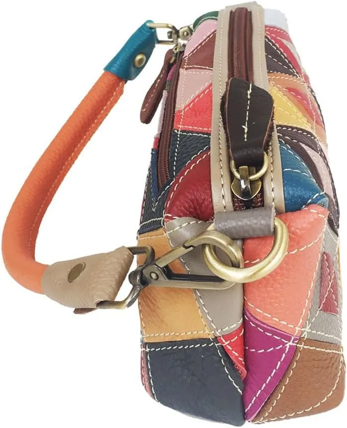 Colorful Diamond Lattice Colorblocking Cowhide Handbag Crossbody Women's Bag Under The Bowels of The Bag