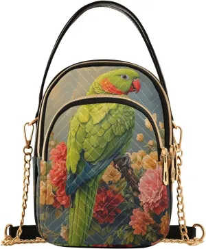 Colorful Green Parrot Bird Flowers Small Crossbody Bags for Women Adjustable Strap Purses Travel Handbags 20858652