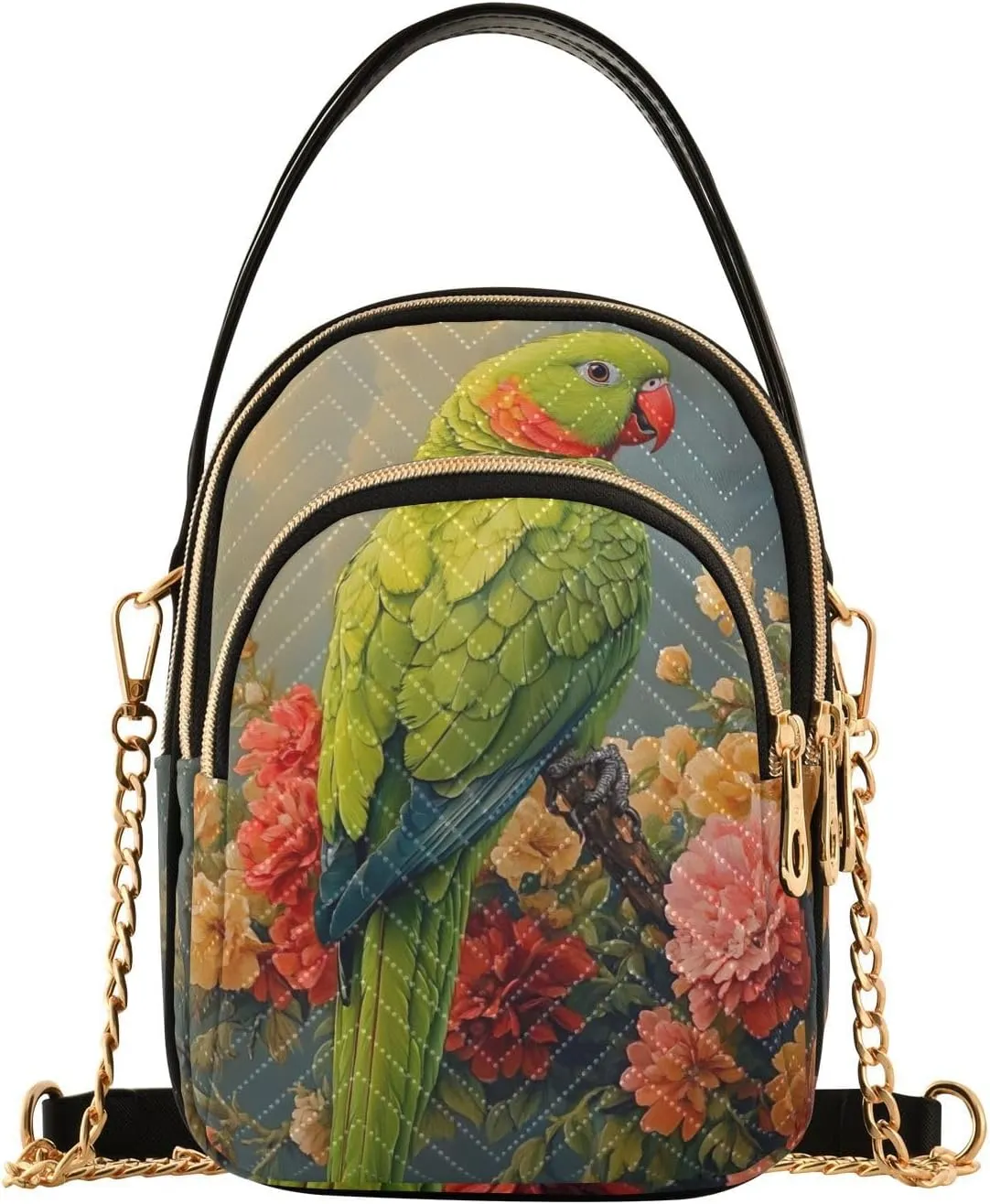 Colorful Green Parrot Bird Flowers Small Crossbody Bags for Women Adjustable Strap Purses Travel Handbags 20858652