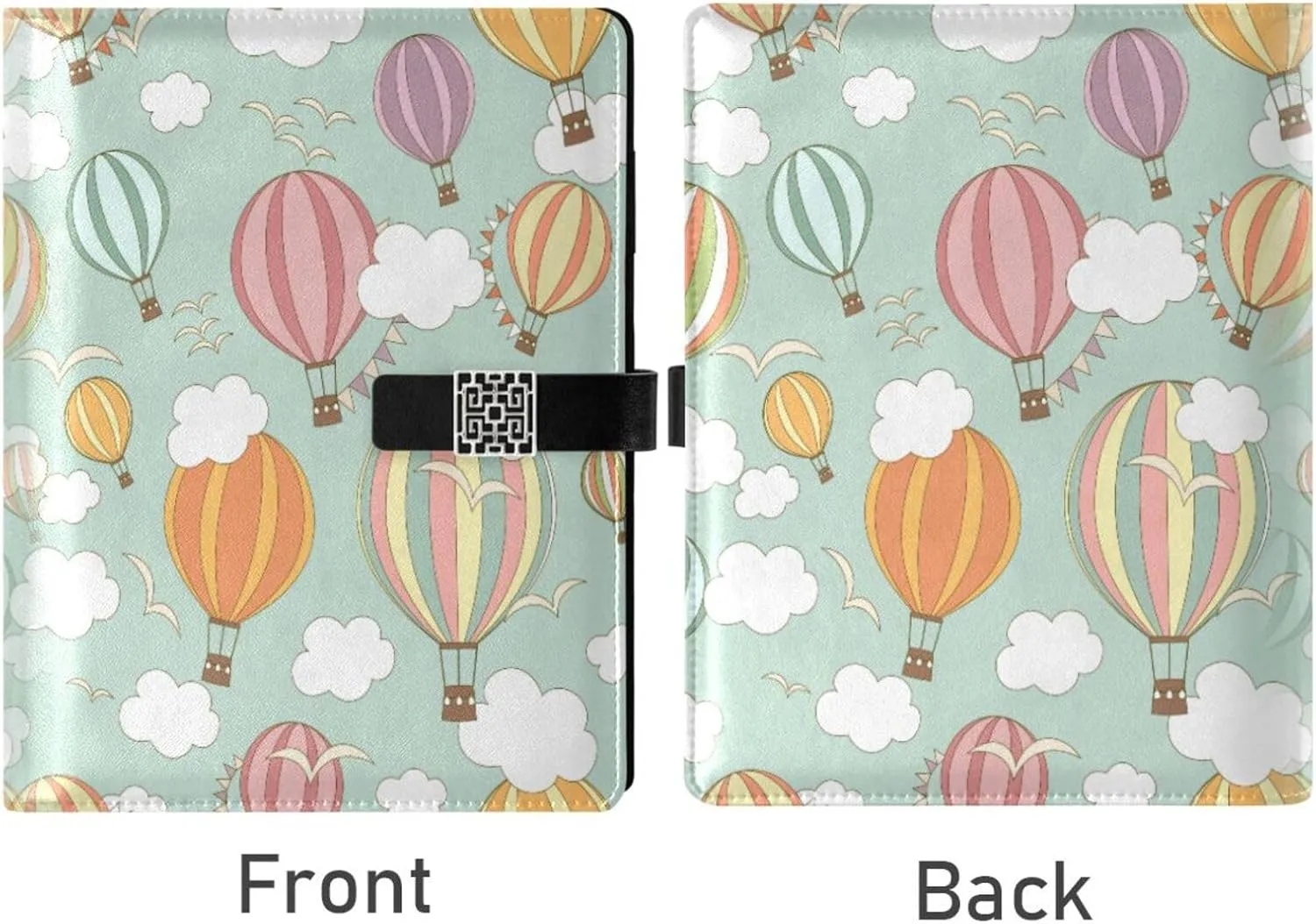 Colorful Hot Air Balloons A5 Binder 6 Ring Refillable PU Leather Notebook Journal with Magnetic Buckle Closure Loose Leaf Travel Office Planner Budget Binder Notepad Portfolio, Birds Sky