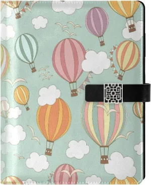 Colorful Hot Air Balloons A5 Binder 6 Ring Refillable PU Leather Notebook Journal with Magnetic Buckle Closure Loose Leaf Travel Office Planner Budget Binder Notepad Portfolio, Birds Sky