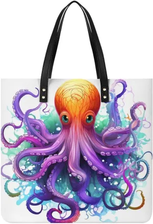 Colorful Octopus Tote Bag Durable Water-Resistant Handbags Lightweight Tote for Travel Work Book