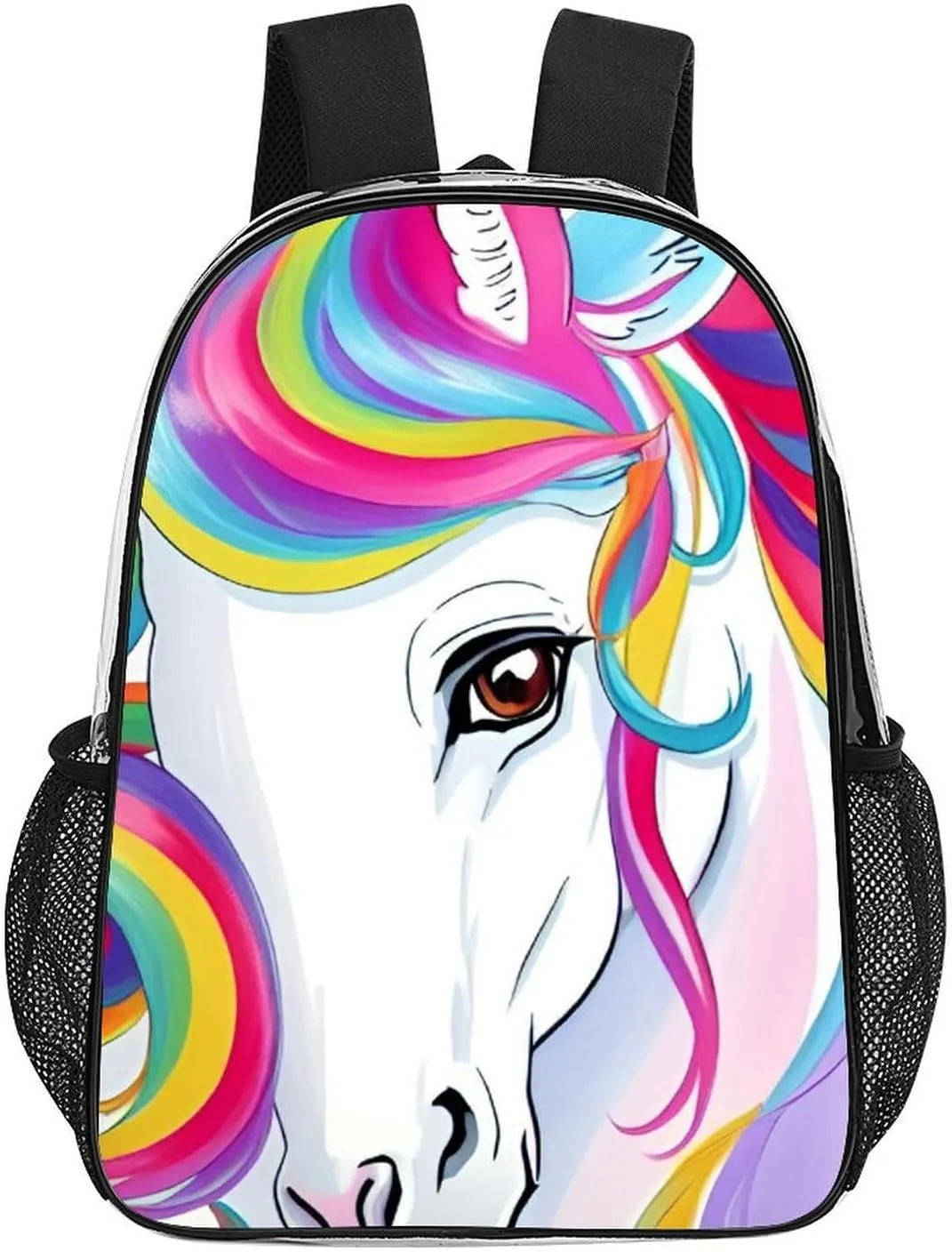 Colorful Rainbow Horse Art Shoulder Book Bags Transparent Multipurpose Anti-Theft Carry On Bag Large Capacity Travel Hiking & Camping Rucksack