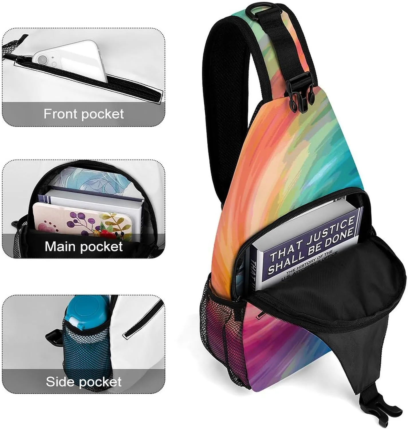 Colorful Rainbow Love Heart Sling Bag Crossbody Bags Cross Body Bag Fanny Packs Chest Bags Sling Purses for Travel