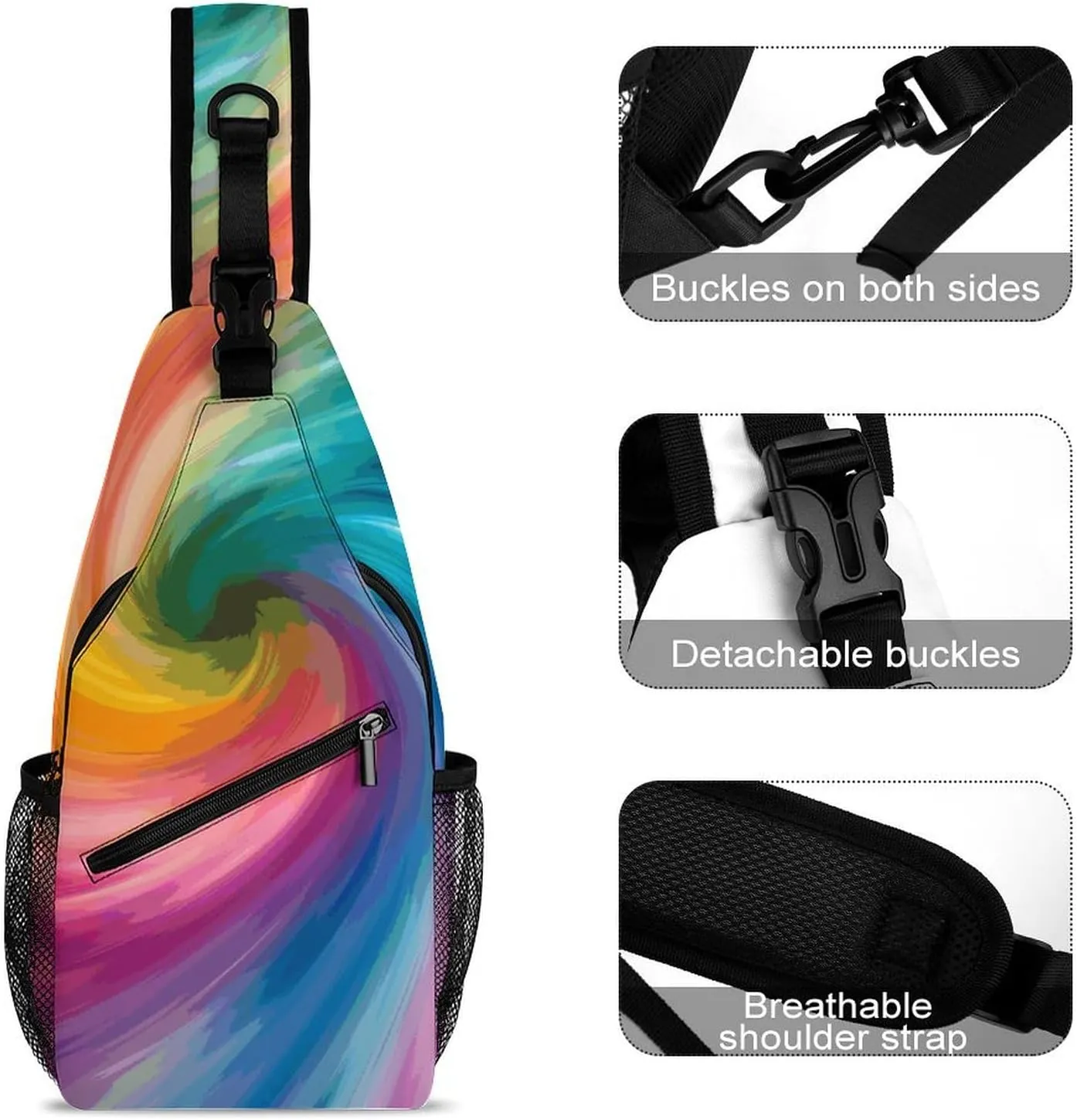 Colorful Rainbow Love Heart Sling Bag Crossbody Bags Cross Body Bag Fanny Packs Chest Bags Sling Purses for Travel