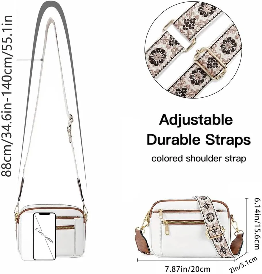 Colorful Straps Crossbody Leather Bags & Purse Vegan Leather Small Crossbody Bag (Grey,One Size)