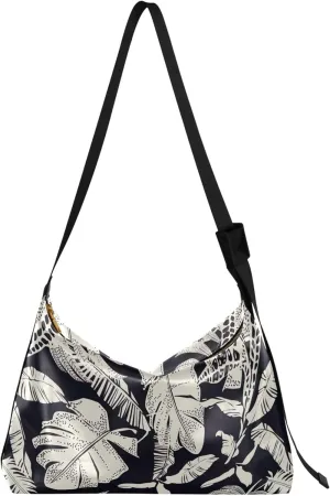 Colorful Tie Dye Striped Leather Hobo Bags for Women Women's Large Purse Chic Leaf Print Women Shoulder Purse