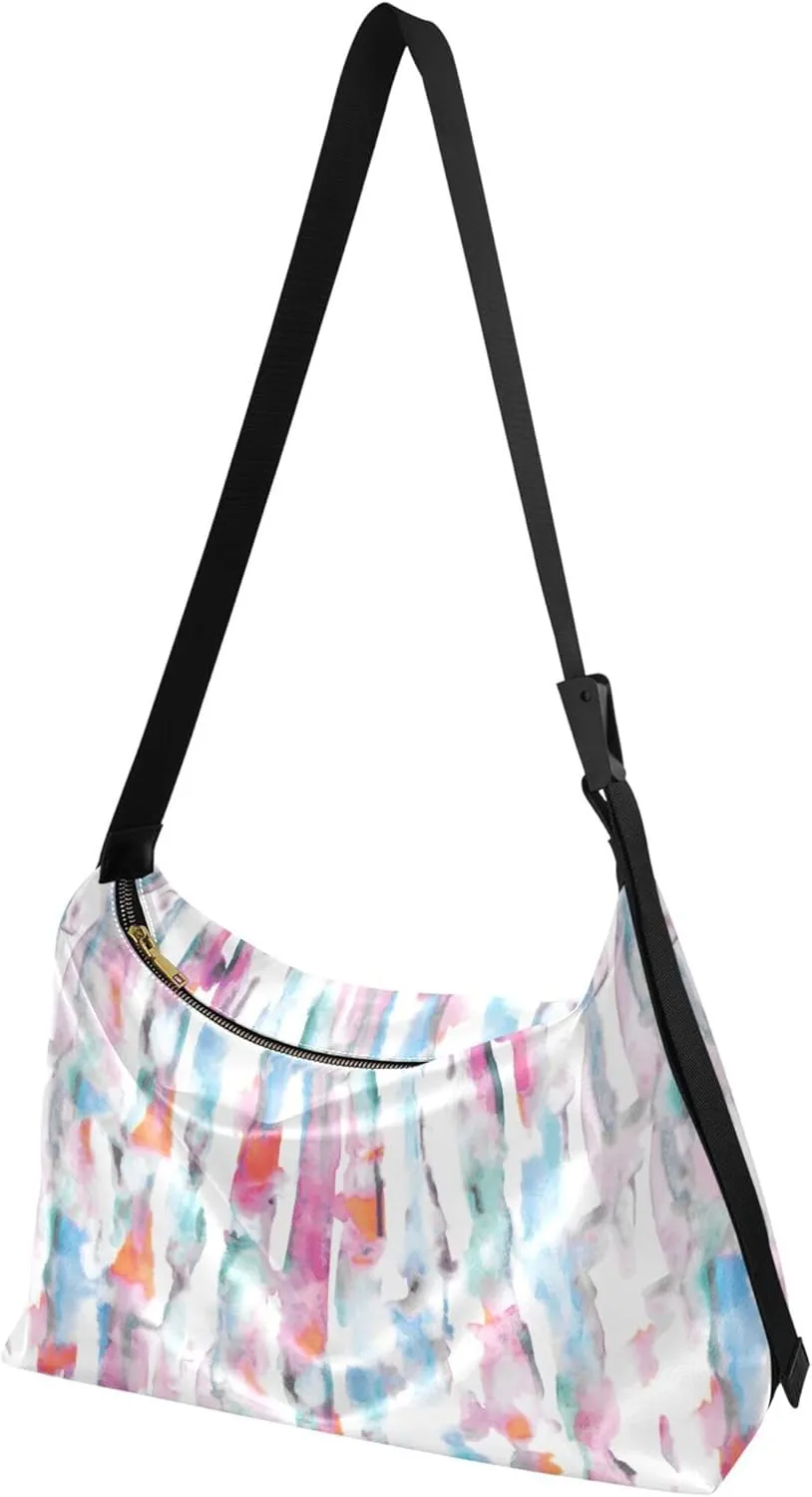 Colorful Tie Dye Striped Leather Hobo Bags for Women Women's Large Purse Chic Leaf Print Women Shoulder Purse