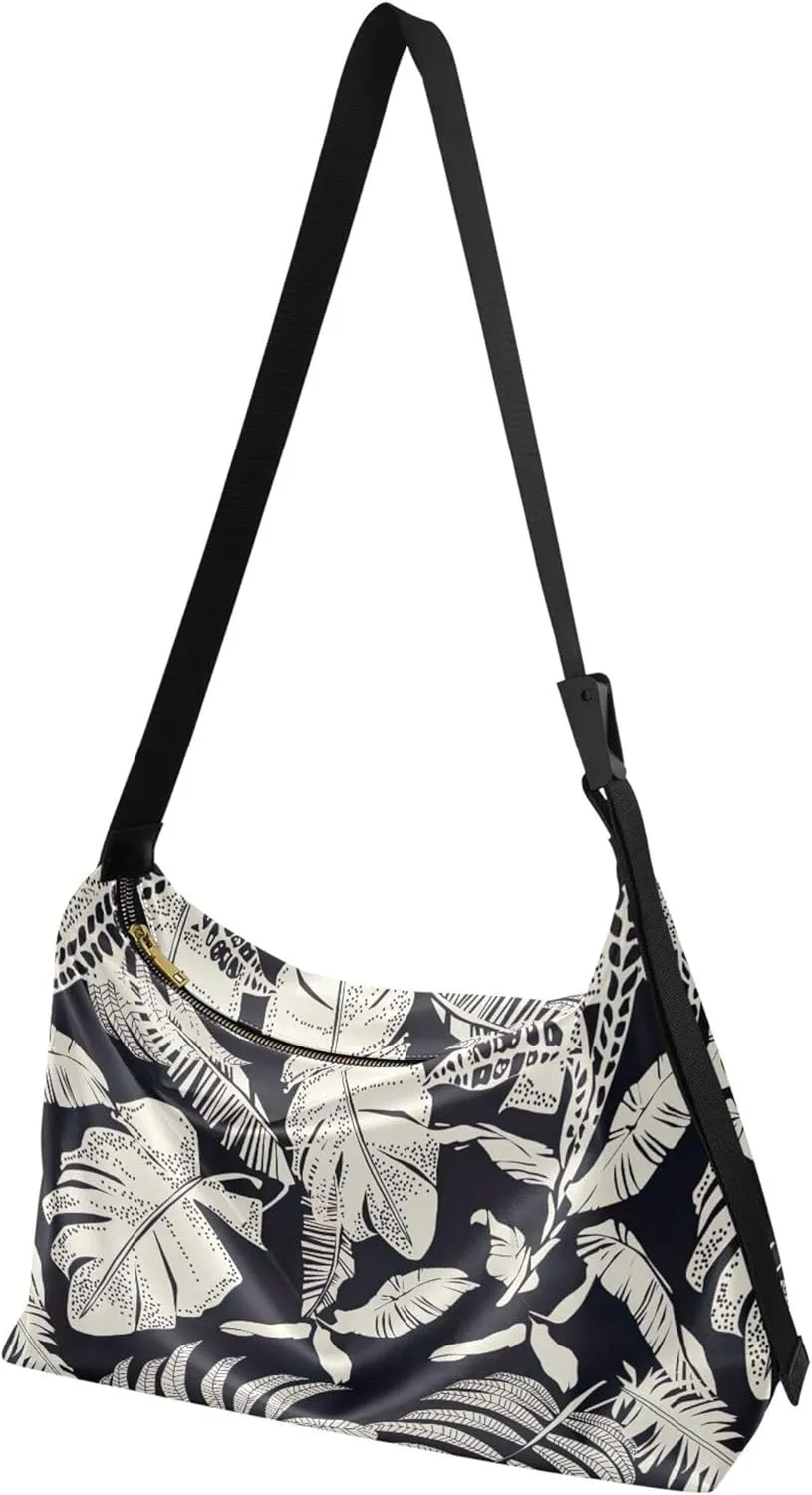 Colorful Tie Dye Striped Leather Hobo Bags for Women Women's Large Purse Chic Leaf Print Women Shoulder Purse