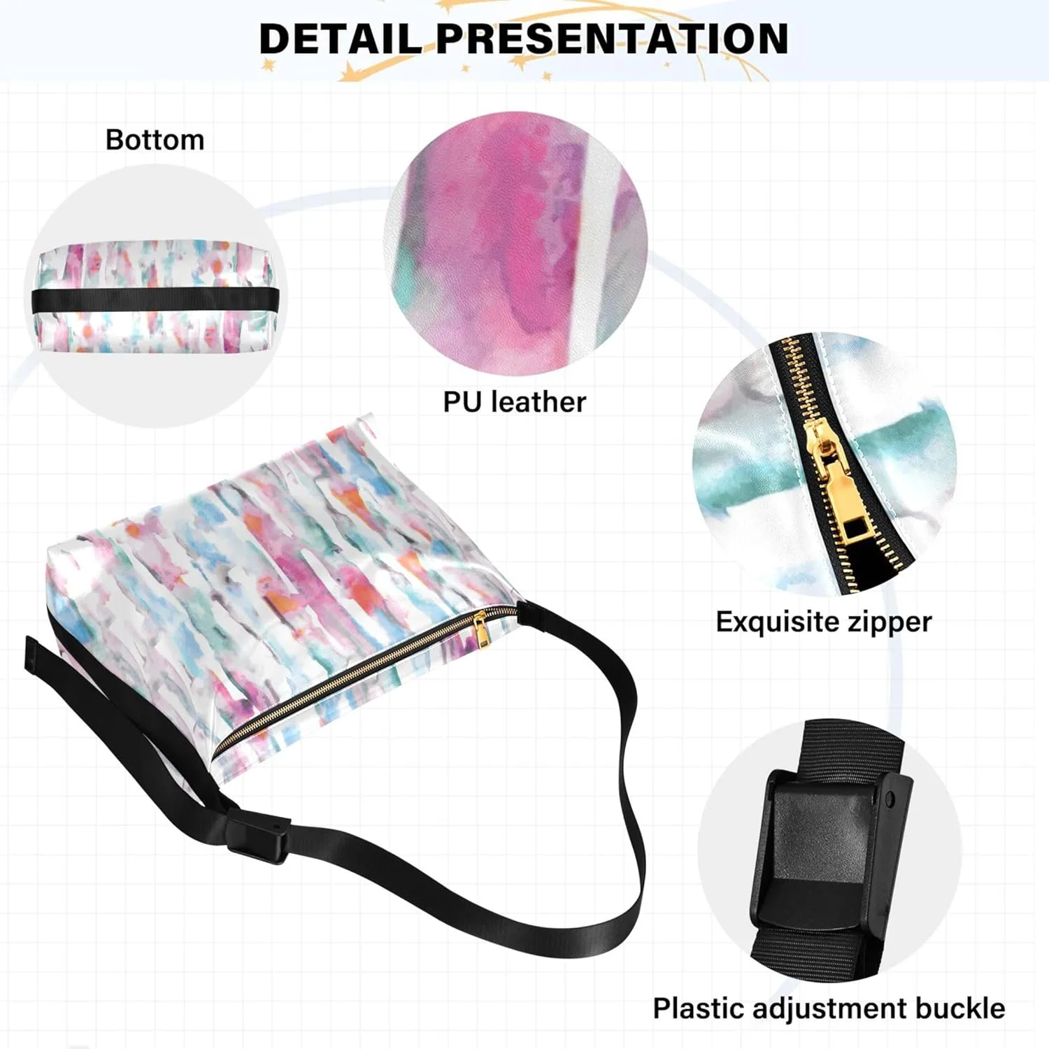 Colorful Tie Dye Striped Leather Hobo Bags for Women Women's Large Purse Chic Leaf Print Women Shoulder Purse