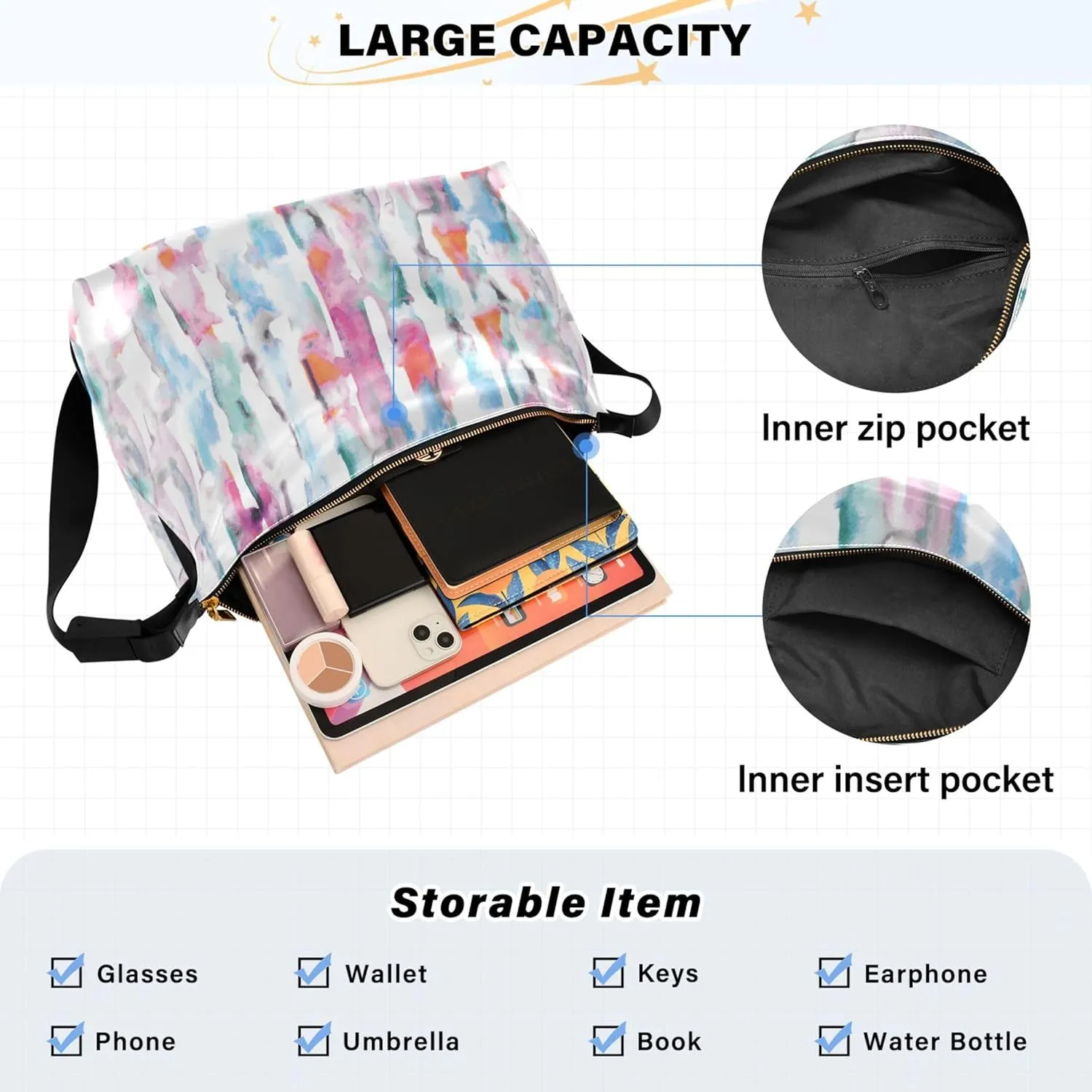 Colorful Tie Dye Striped Leather Hobo Bags for Women Women's Large Purse Chic Leaf Print Women Shoulder Purse