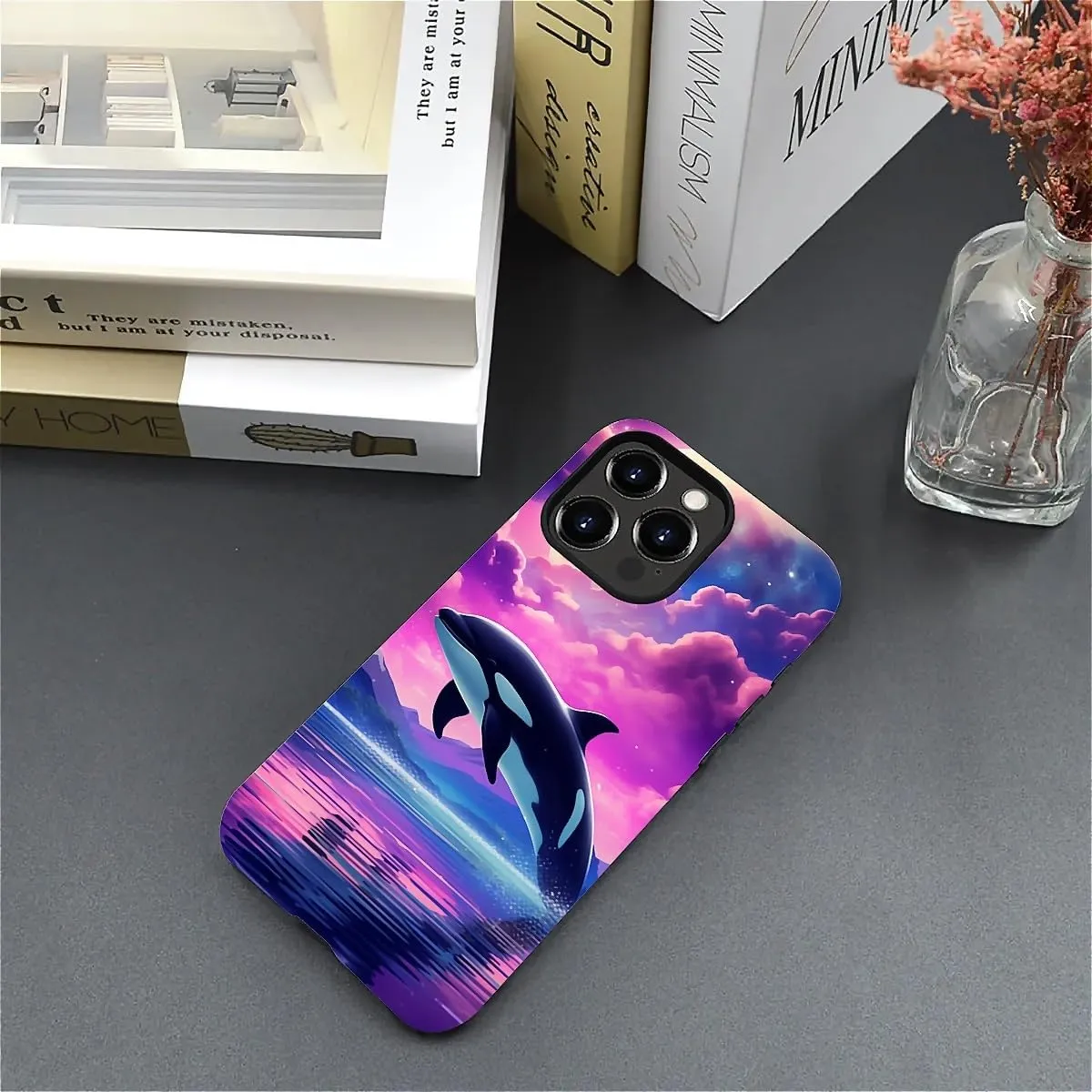 Compatible with iPhone 15 Pro Max Case, Dolphin Pink Pattern Print Phone Case Funny Liquid Silicone Case Impact Resistant Anti-Scratch Shockproof Protective Cover
