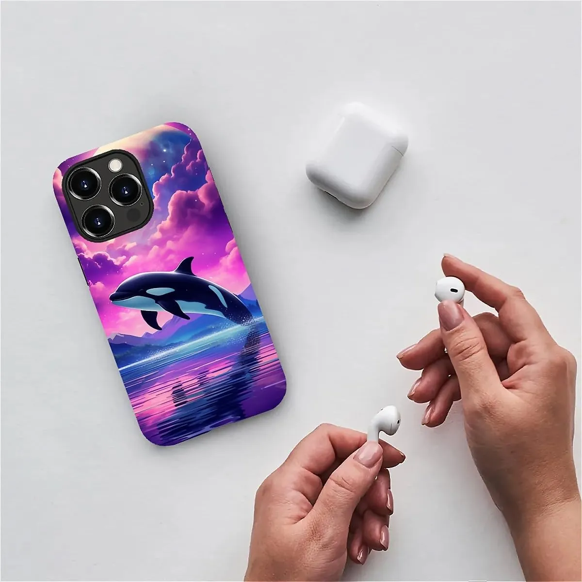Compatible with iPhone 15 Pro Max Case, Dolphin Pink Pattern Print Phone Case Funny Liquid Silicone Case Impact Resistant Anti-Scratch Shockproof Protective Cover