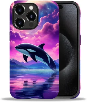 Compatible with iPhone 15 Pro Max Case, Dolphin Pink Pattern Print Phone Case Funny Liquid Silicone Case Impact Resistant Anti-Scratch Shockproof Protective Cover