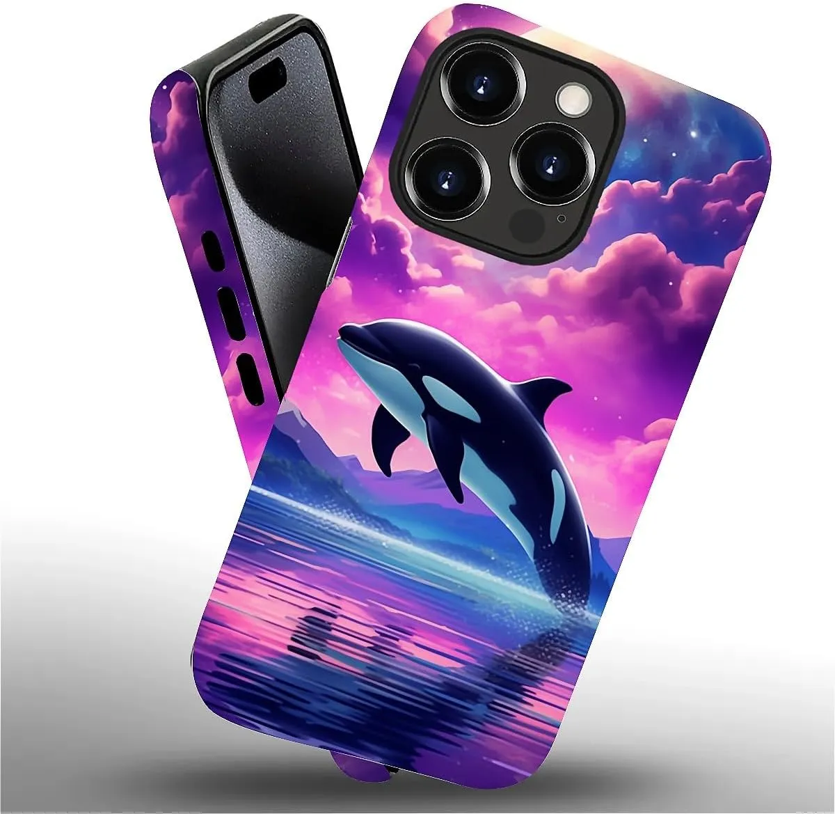 Compatible with iPhone 15 Pro Max Case, Dolphin Pink Pattern Print Phone Case Funny Liquid Silicone Case Impact Resistant Anti-Scratch Shockproof Protective Cover