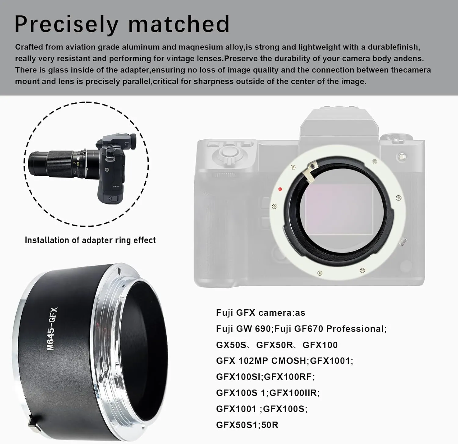 Compatible with M645 (M645) Mount Lenses to GFX Mount Medium Format Camera GFX 50S/50R, M645 to GFX Lens Adapter