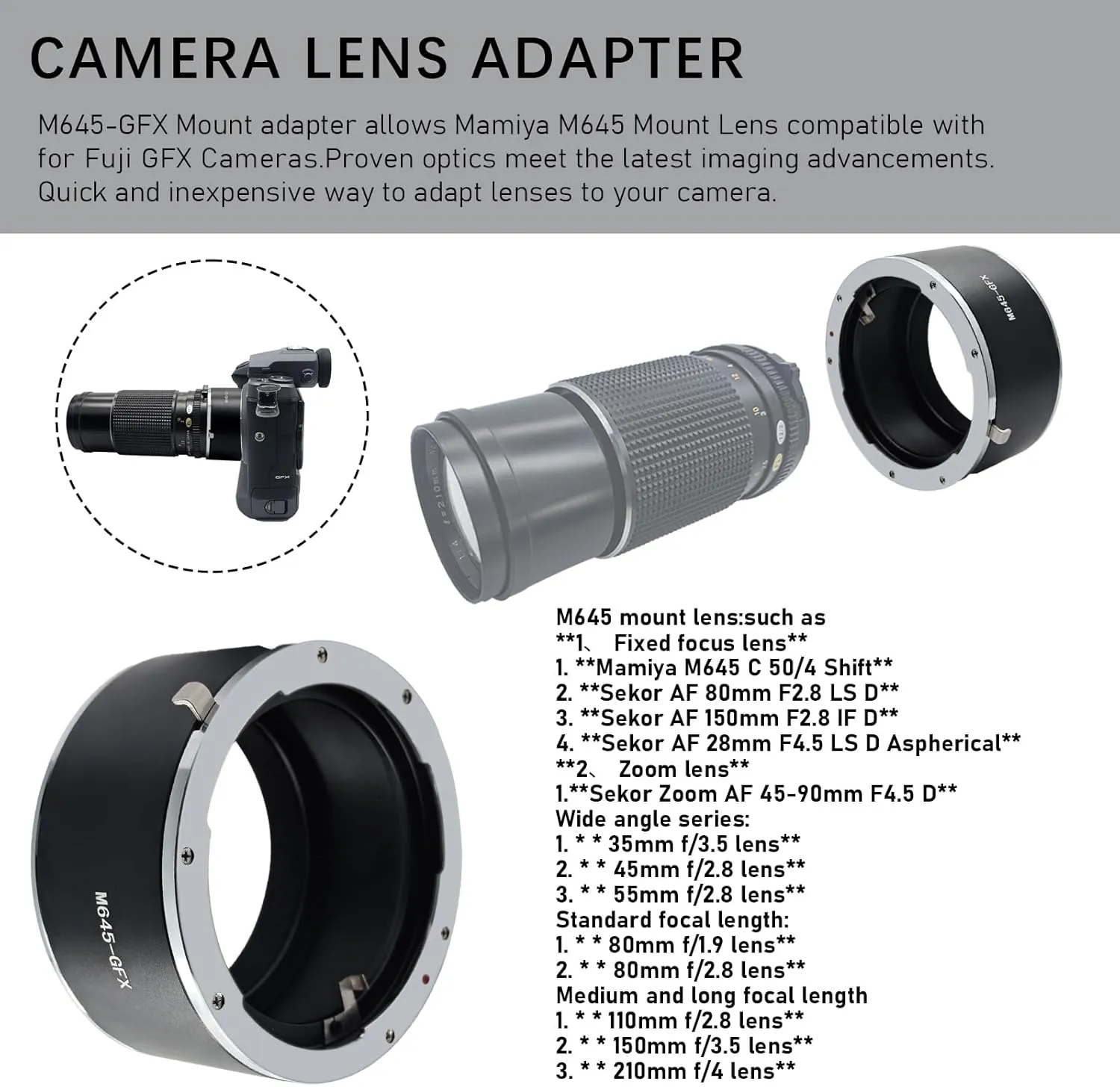 Compatible with M645 (M645) Mount Lenses to GFX Mount Medium Format Camera GFX 50S/50R, M645 to GFX Lens Adapter