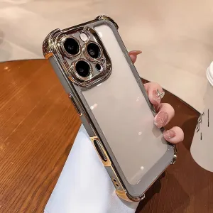 Contrast Color Airbag Plating Case for iPhone 13 12 11 14 15 16 Pro Max Plus Transparent Silicone Cover,Gray,for iPhone 14 Plus