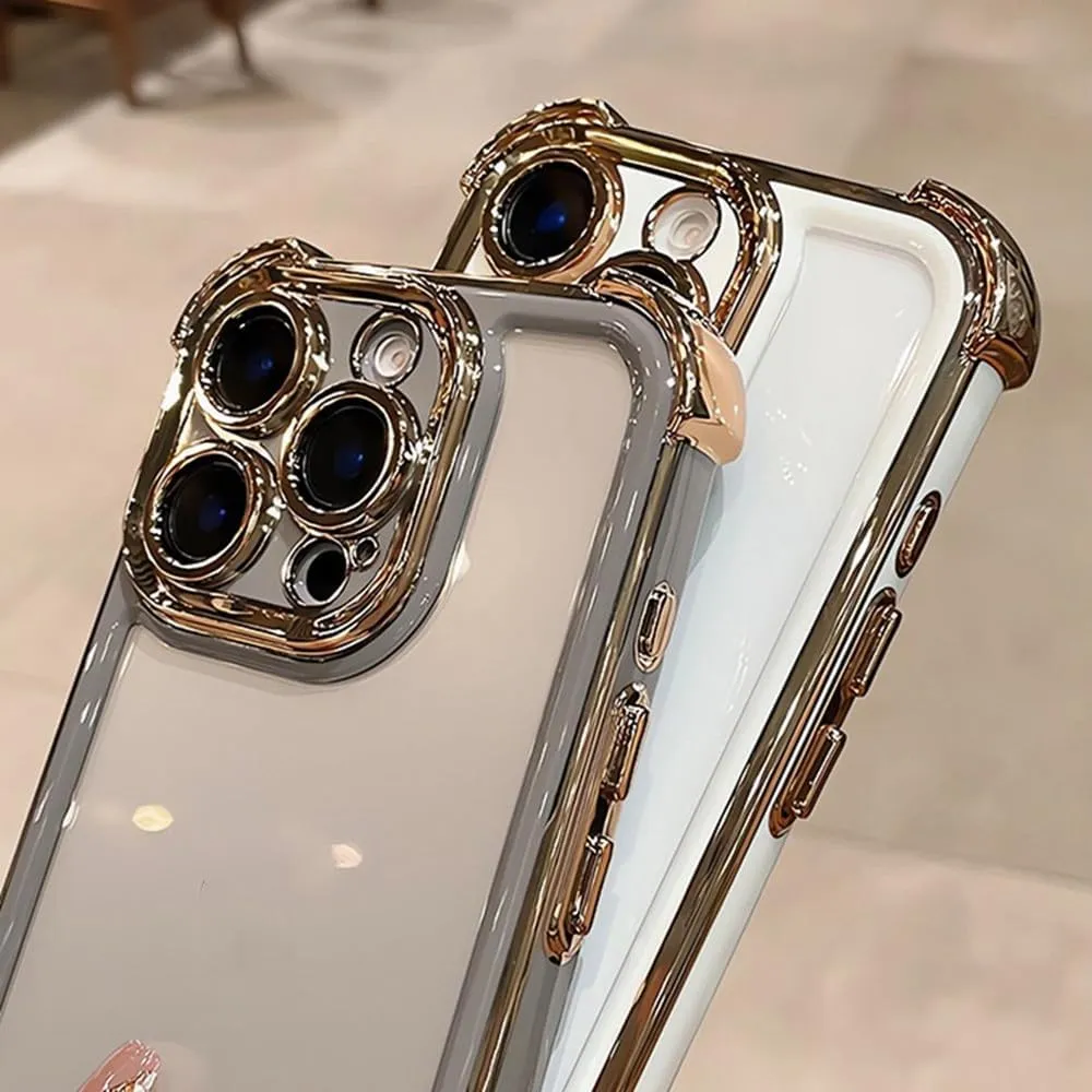 Contrast Color Airbag Plating Case for iPhone 13 12 11 14 15 16 Pro Max Plus Transparent Silicone Cover,Gray,for iPhone 14 Plus