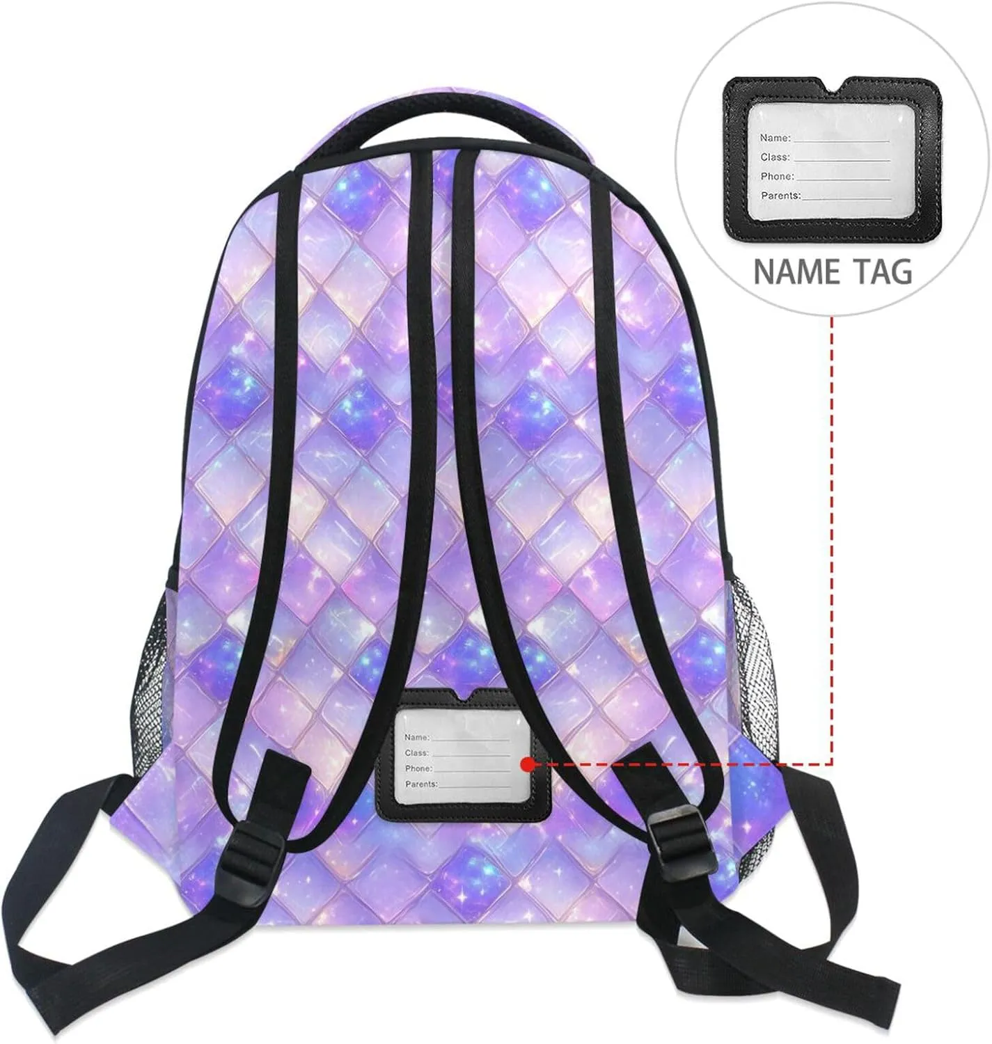 Cool Backpacks for Teacher Nurse Waterproof Stylish Travel Bags with Chest Strap Gift Men & Women Purple Scales Sparkling
