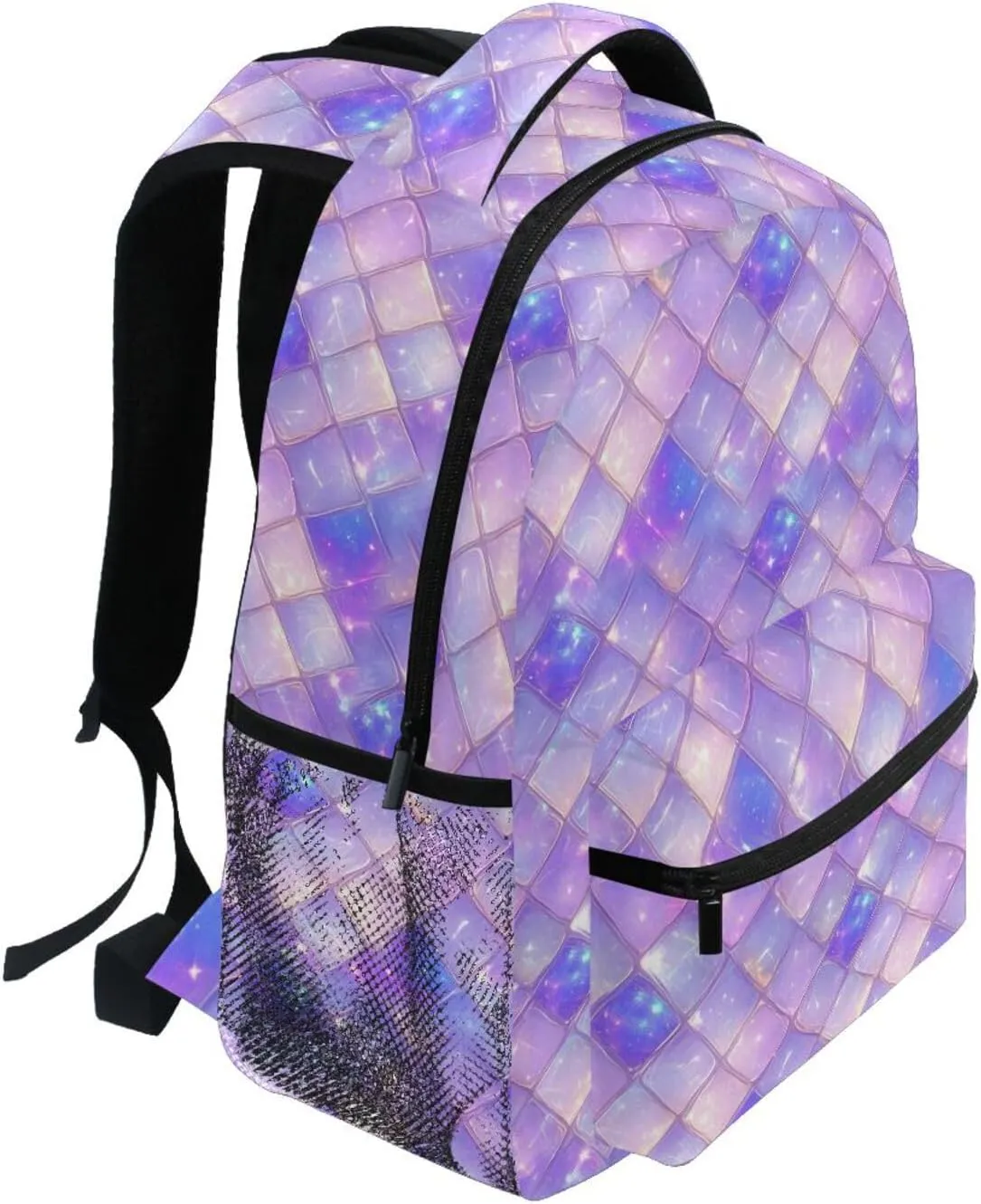 Cool Backpacks for Teacher Nurse Waterproof Stylish Travel Bags with Chest Strap Gift Men & Women Purple Scales Sparkling