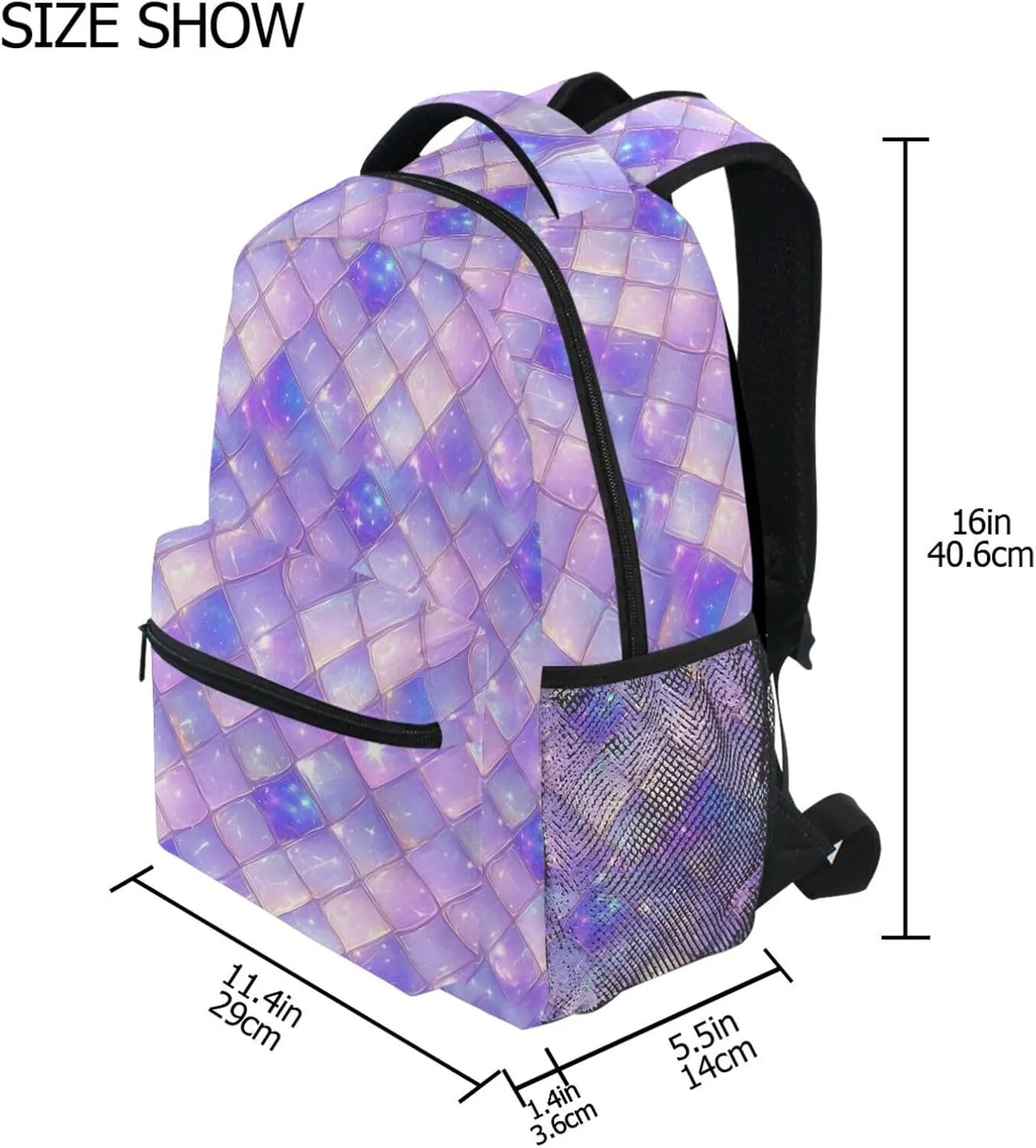 Cool Backpacks for Teacher Nurse Waterproof Stylish Travel Bags with Chest Strap Gift Men & Women Purple Scales Sparkling