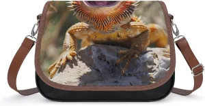 Cool Bearded Dragon Lizards Crossbody Purses for Women PU Leather Shoulder Bag Handbag Clucth