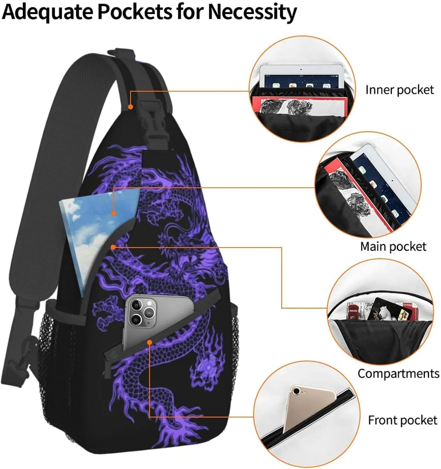 Cool Dragon Crossbody Bags for Women Men Red Dragon Sling Bag Backpack Casual Chest Bag with Adjustable Shoulder Strap