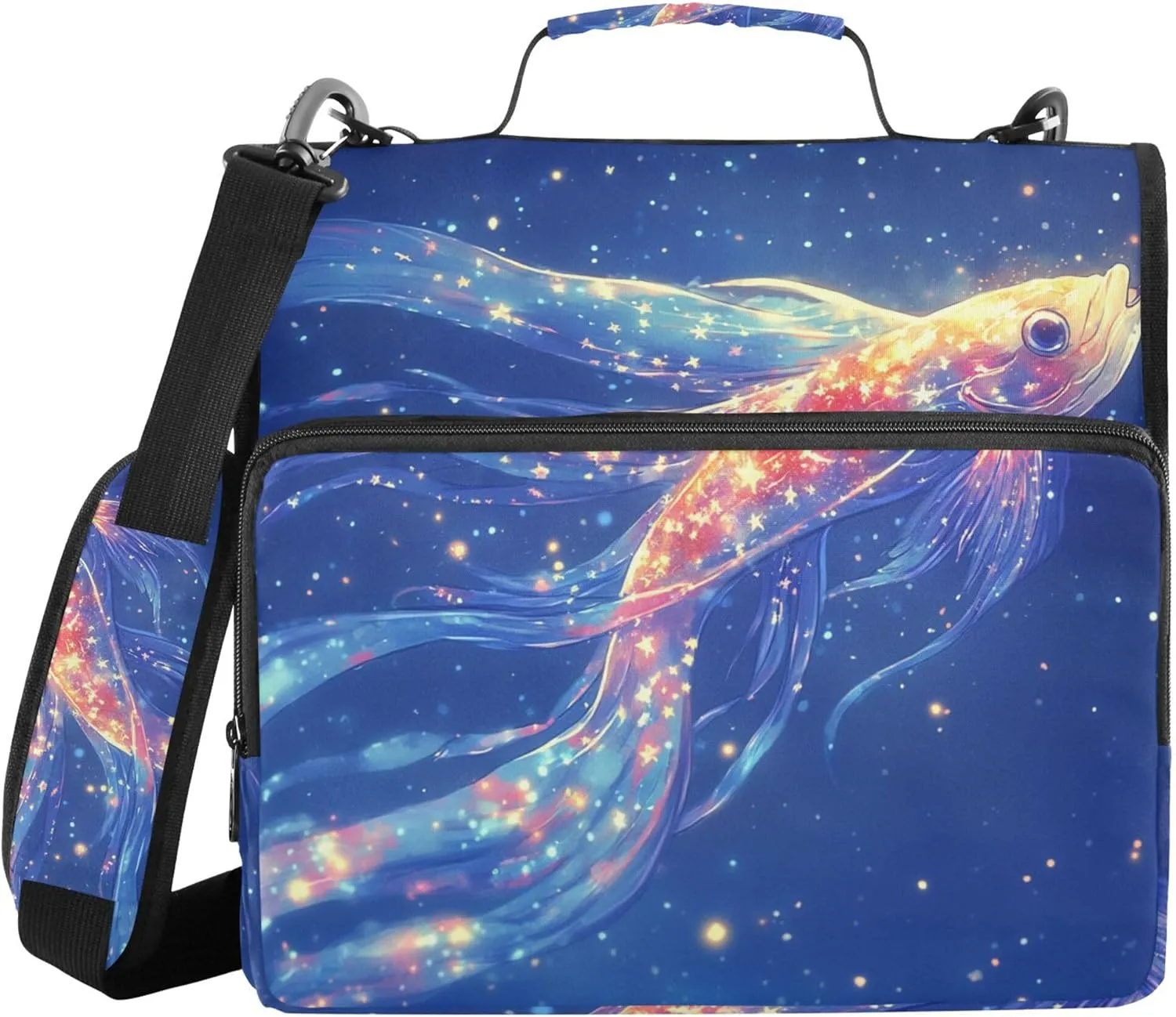 Cool Glitter Fish Office Binder Organizer with Handle Waterproof 1.5 Inch 3 Rings Pencil Case Portfolio Binder Stationery Accessories