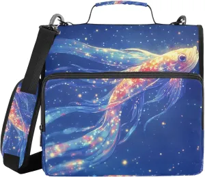 Cool Glitter Fish Office Binder Organizer with Handle Waterproof 1.5 Inch 3 Rings Pencil Case Portfolio Binder Stationery Accessories