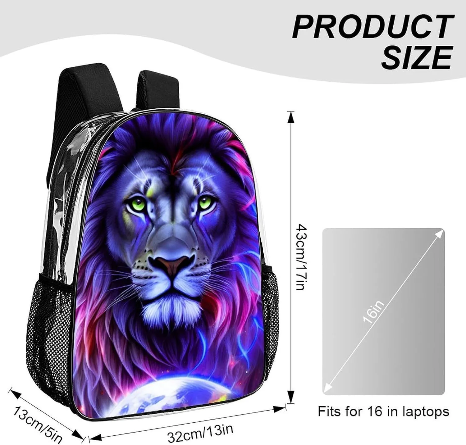 Cool Lion In The Universe Surreal Style Art Rucksack Transparent Anti-Theft Multipurpose Carry On Bag Large Capacity Travel and Sport Backpack Rucksack With Smooth Zippers