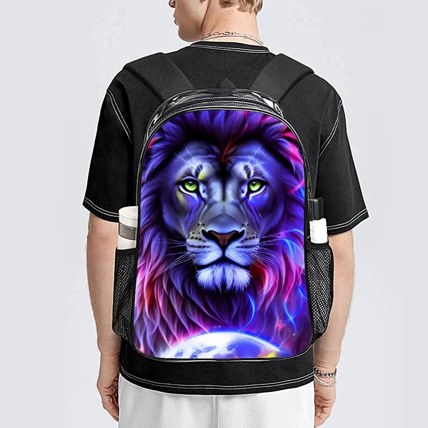 Cool Lion In The Universe Surreal Style Art Rucksack Transparent Anti-Theft Multipurpose Carry On Bag Large Capacity Travel and Sport Backpack Rucksack With Smooth Zippers