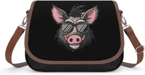 Cool Pigs Wild Boar with Glasses Pigs Crossbody Bags for Women Trendy Shoulder Satchel Purses Messenger Bag