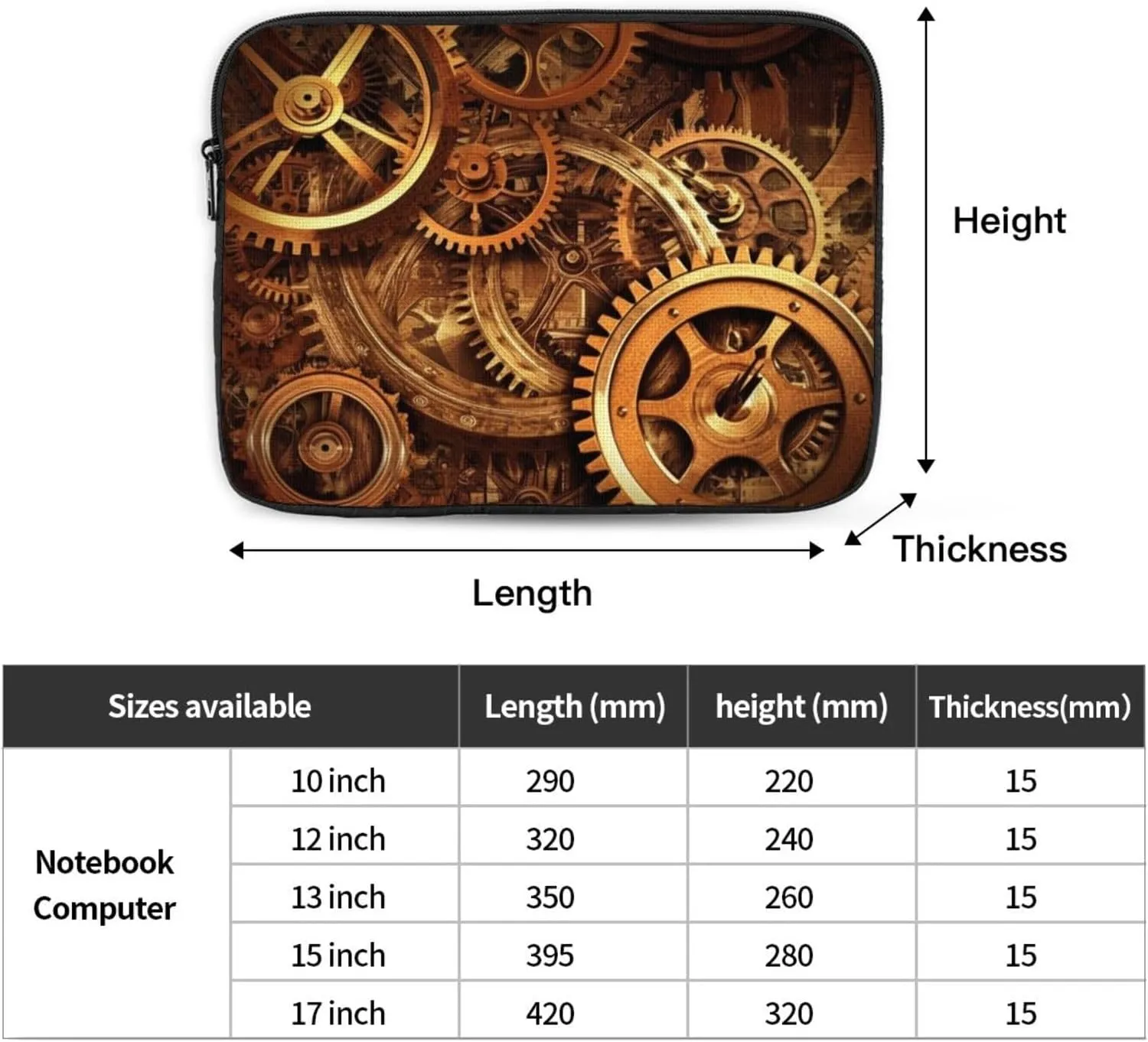 Cool Steampunk Gears Laptop Case 12 inch, Shockproof Protective Computer Sleeve Cover Water Resistant Laptop Bag Carrying Tablet Cover Briefcase Handbags Gifts for Men Women