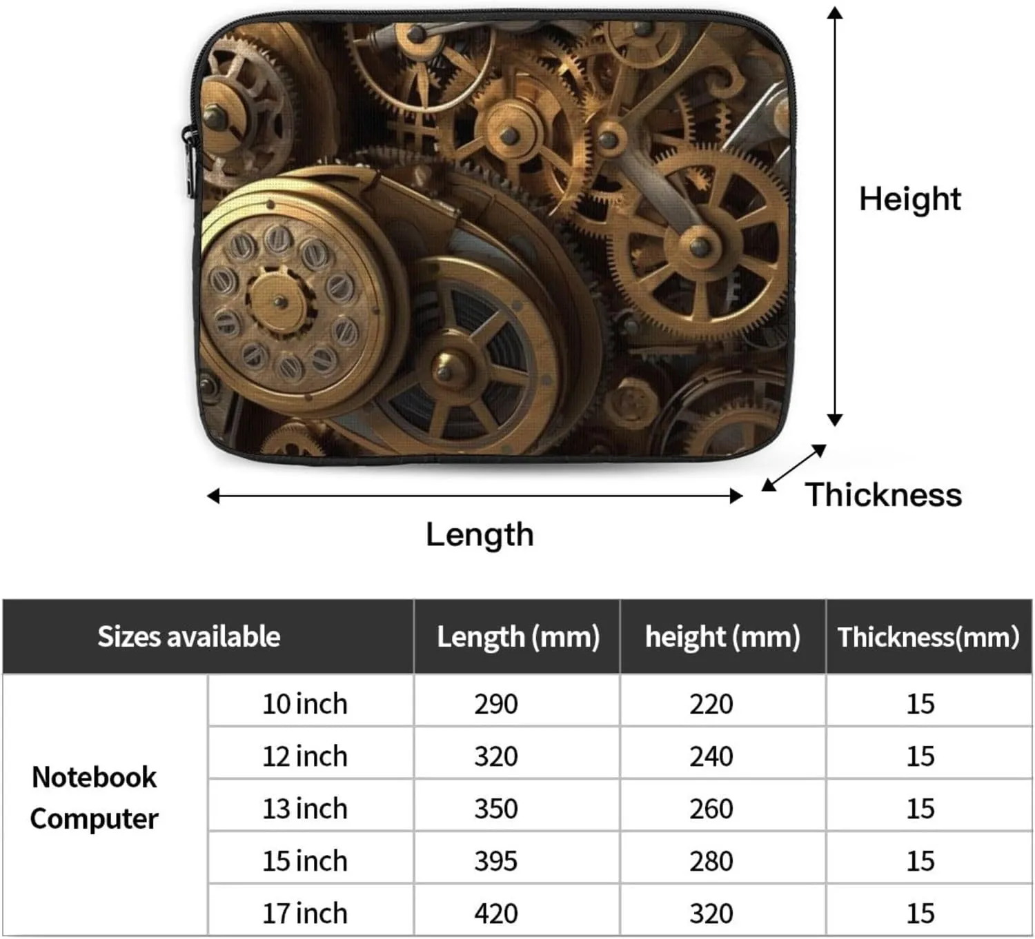 Cool Steampunk Gears Laptop Sleeve 10 inch Shockproof Protective Computer Carrying Cover Water Resistant Computer Bag Laptop Case Briefcase Handbags Portable Laptop Bag Gifts for Men Women