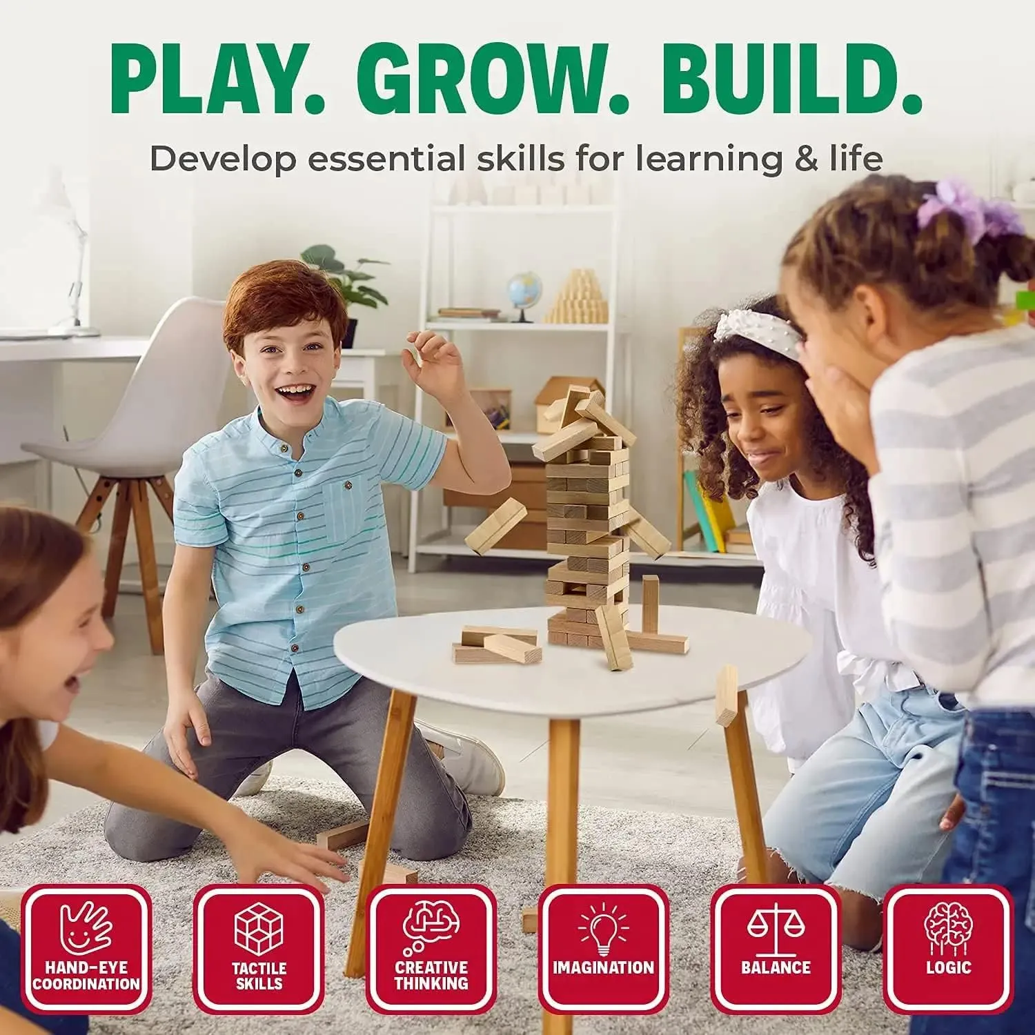 CoolToys Timber Tower Wood Block Stacking Game – Original Edition (48 Pieces) – 4 Pack