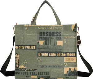 Corduroy Handbags for Women Tote Bags with Adjustable Strap Old Newspaper Shoulder Bag Casual Crossbody Bag Ladies Handbags Tote Bag for School Work Travel Beach Shopping Bag